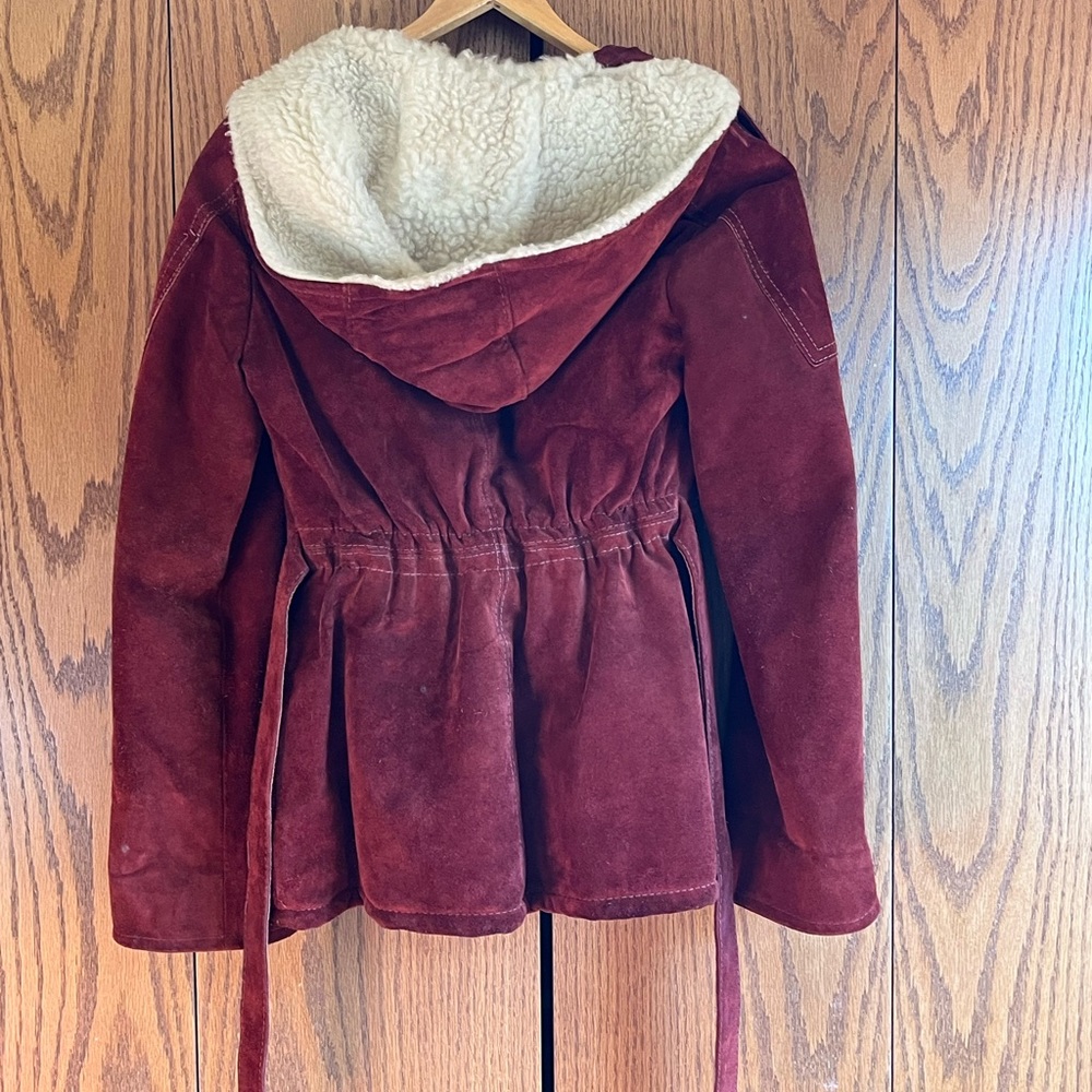 Vintage 70’s Women’s Genuine Suede & Wool Jacket Coat Red Rust Burgundy - Picture 3 of 14